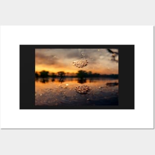 Sunset Lake Raindrops In Golden Houer Cloudscape Posters and Art